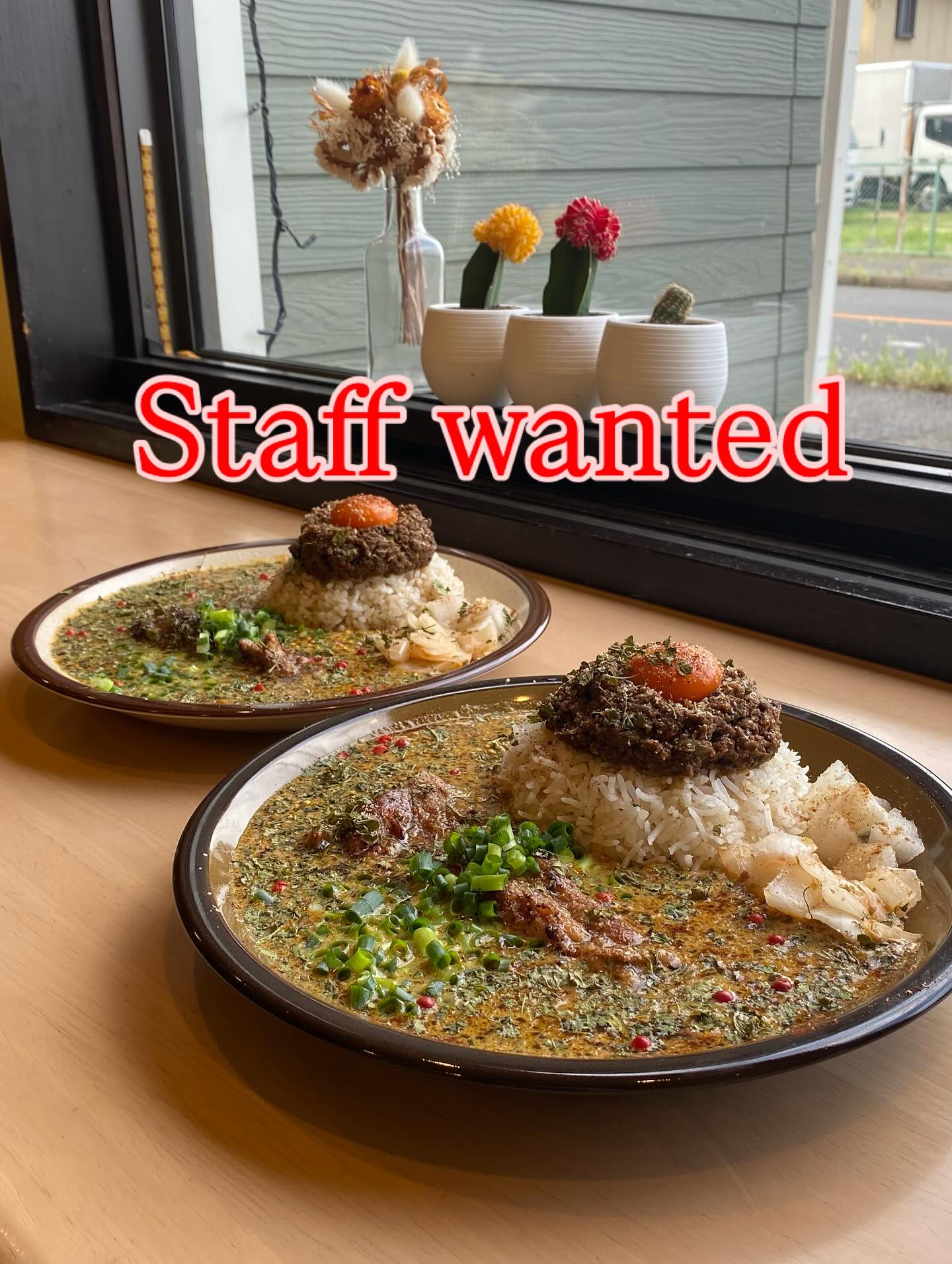 .

Rooのクルーを募集致します！
一名！

【応募資格】
・Rooのカレー好きな方
・土日祝（いずれかでも）や大型連休 出勤できる方
（基本昼間）
・貰う側ではなく、与える側のマインドの方
・やる気やモチベーションに左右されない方

気になる方は【求人募集】と最初に明記の上DMください
楽しいよ！賄いあるよ！滅多に募集しないよ！